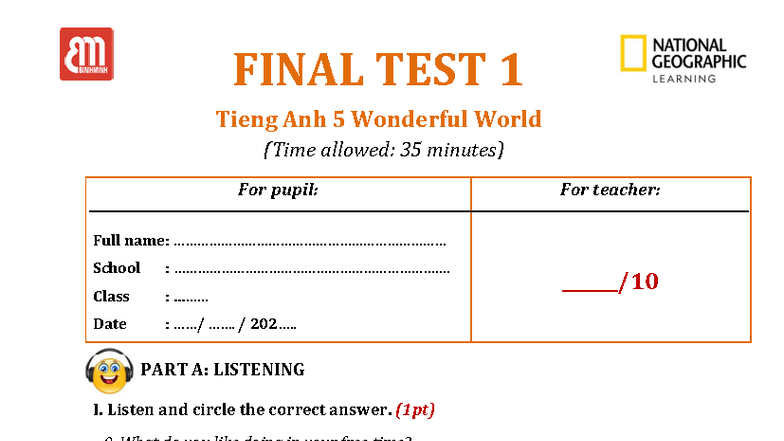 TA 5 - WW - Final Test 1 - Listening & Dialogue Questions - Studocu