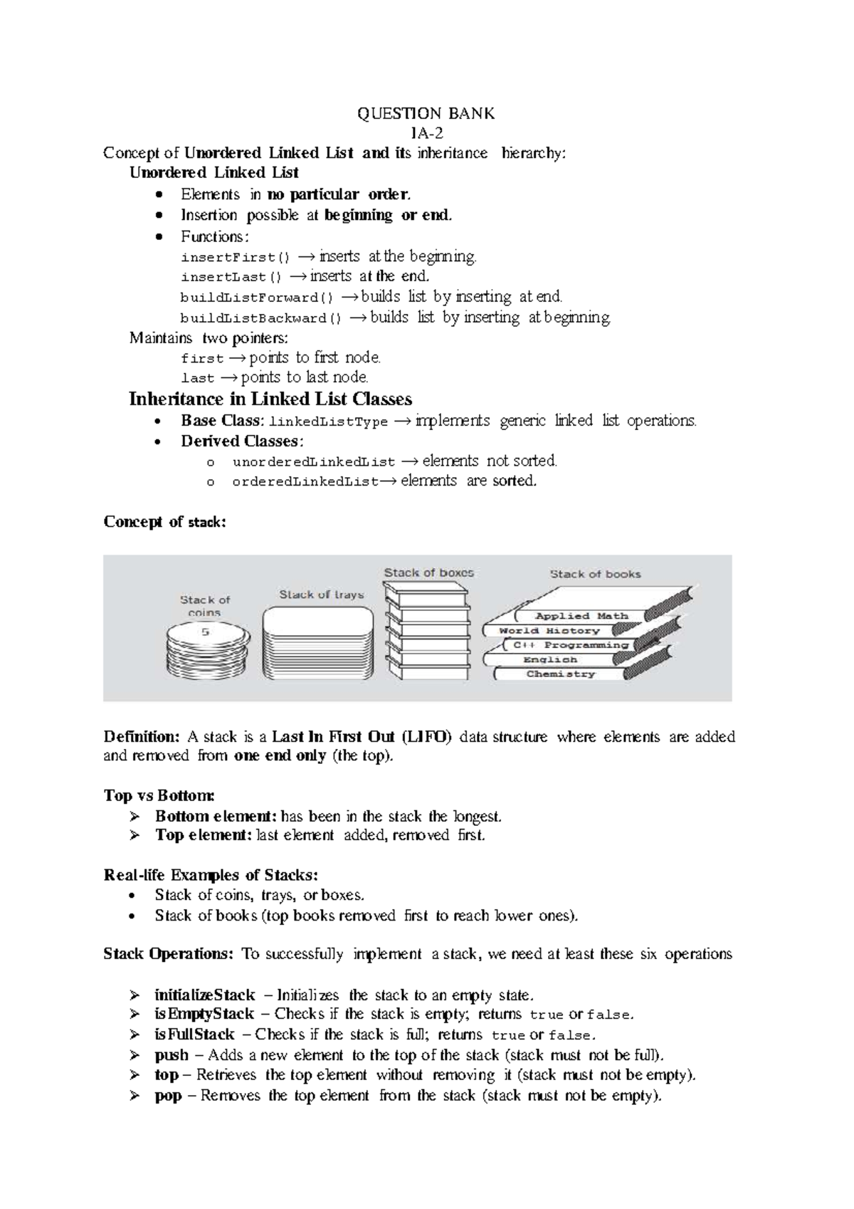 Set2 - Question Bank on Unordered Linked Lists, Stacks, and Graphs ...