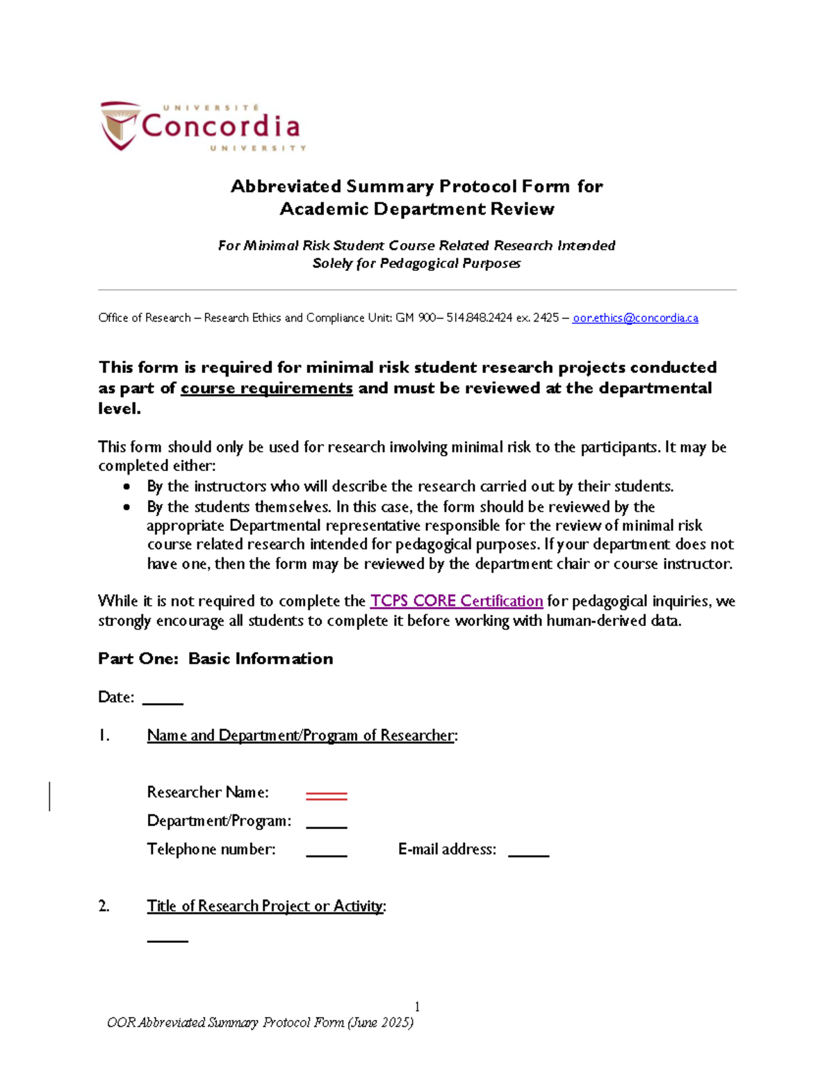 Abbreviated Summary Protocol Form for Minimal Risk Research (OOR) - Studocu