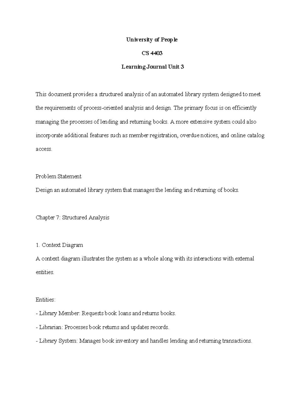 CS 4403 Learning Journal: Analysis of an Automated Library System - Studocu
