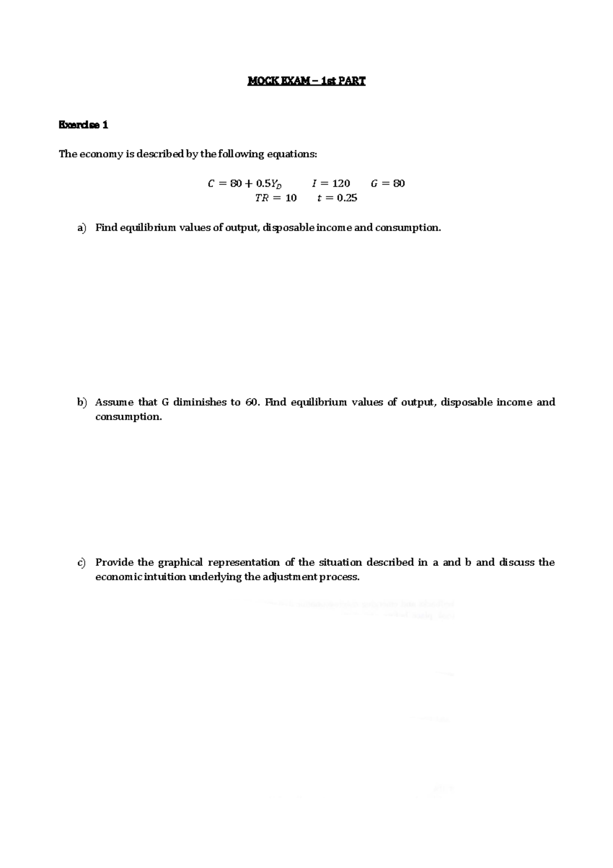 Mock exam Macro first part - MOCK EXAM – 1st PART Exercise 1 The ...