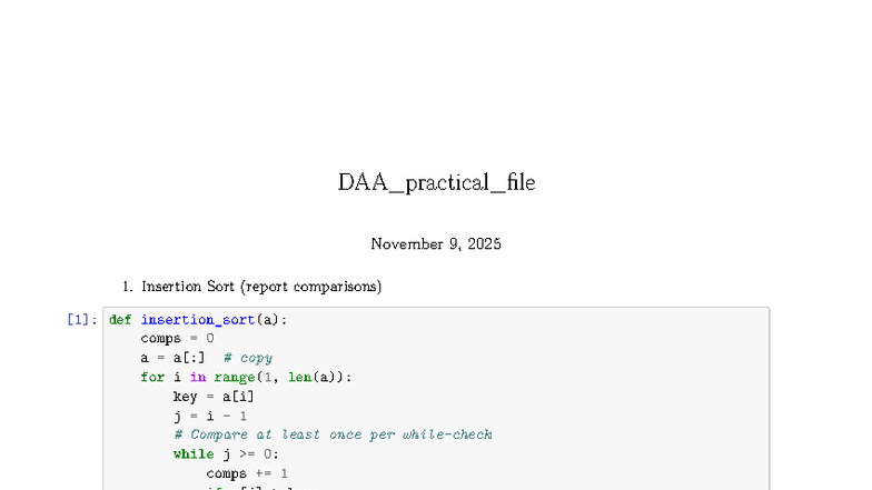 DAA Practical File: Python Algorithms for Sorting & Graphs - Studocu
