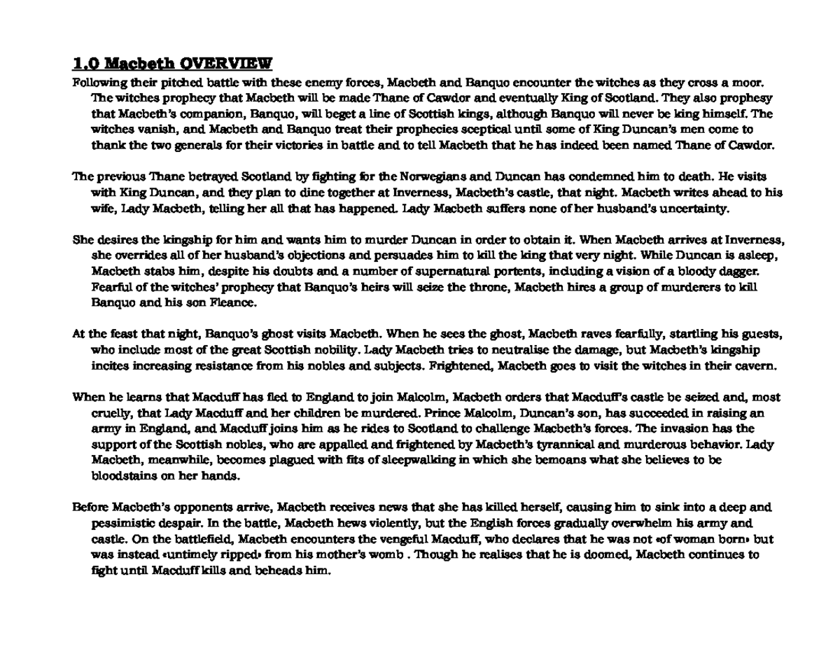 Macbeth (ENG 101) Final Exam Study Notes and Analysis - Studocu