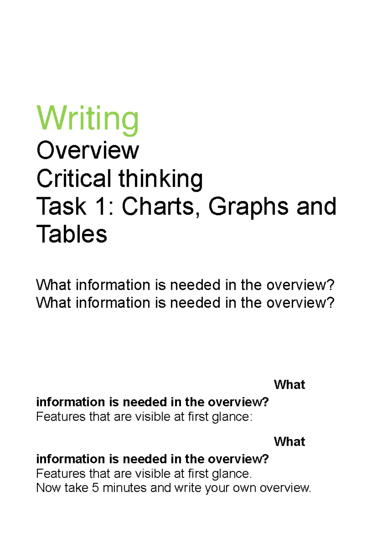 IELTS Writing Task 1: Overview & Details for Charts and Graphs - Studocu