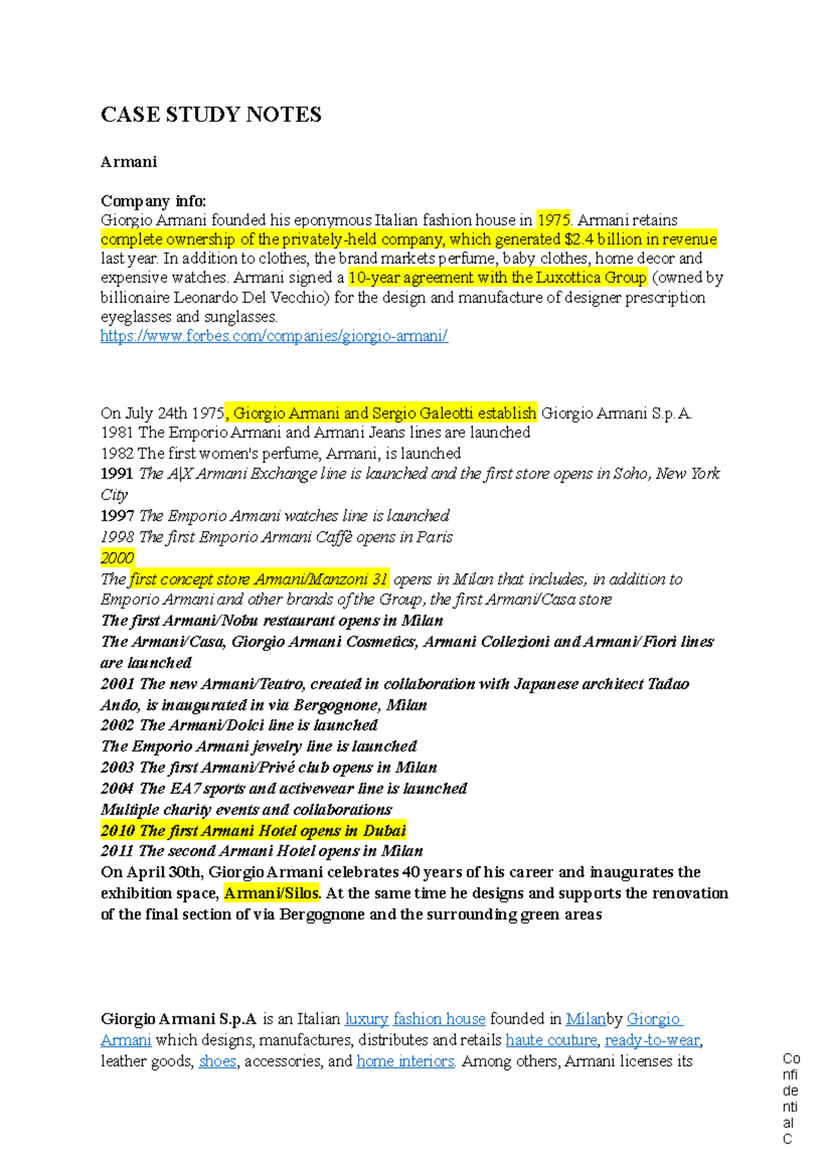 Armani Brand Case Study Notes (Fashion & Hospitality) - Studocu