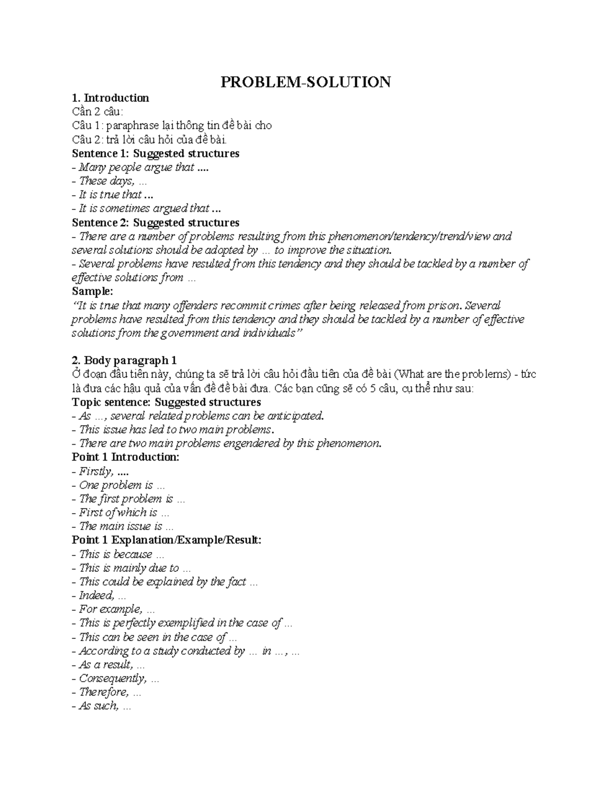 Problem-AND- Solution - PROBLEM-SOLUTION Introduction Cần 2 câu: Câu 1 ...
