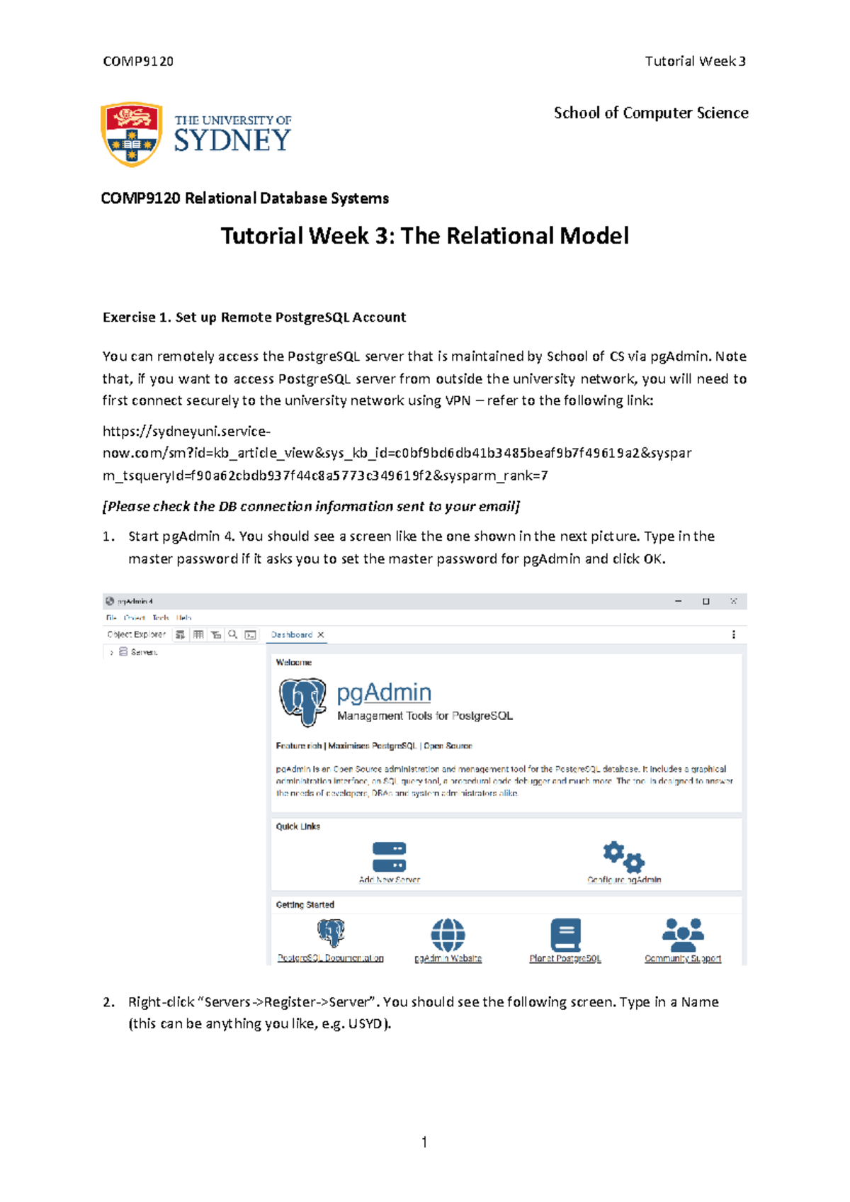 COMP9120 Tutorial Week 3: Relational Model & PostgreSQL Setup - Studocu