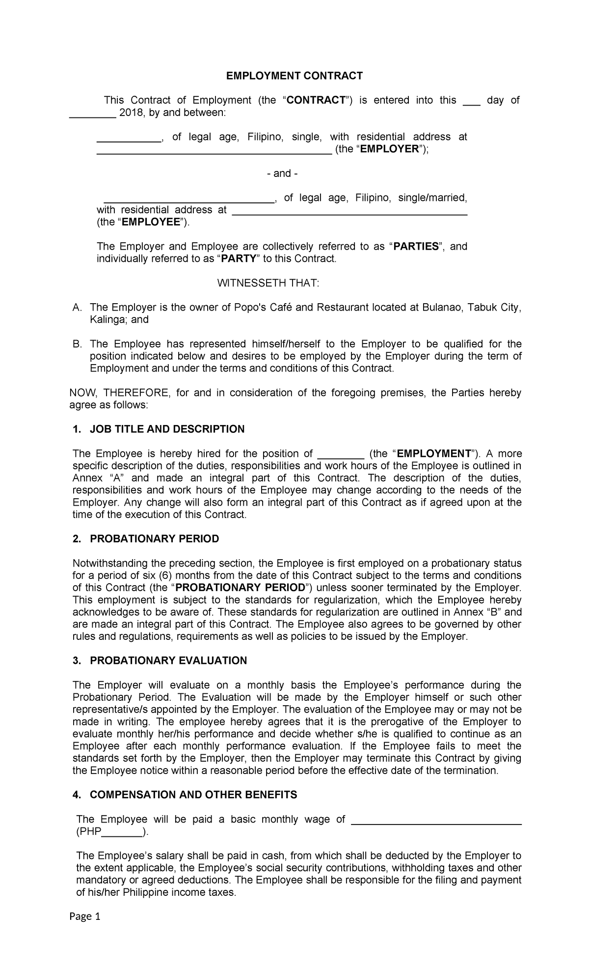 EMPLOYMENT CONTRACT TEMPLATE: TERMS & CONDITIONS - Studocu