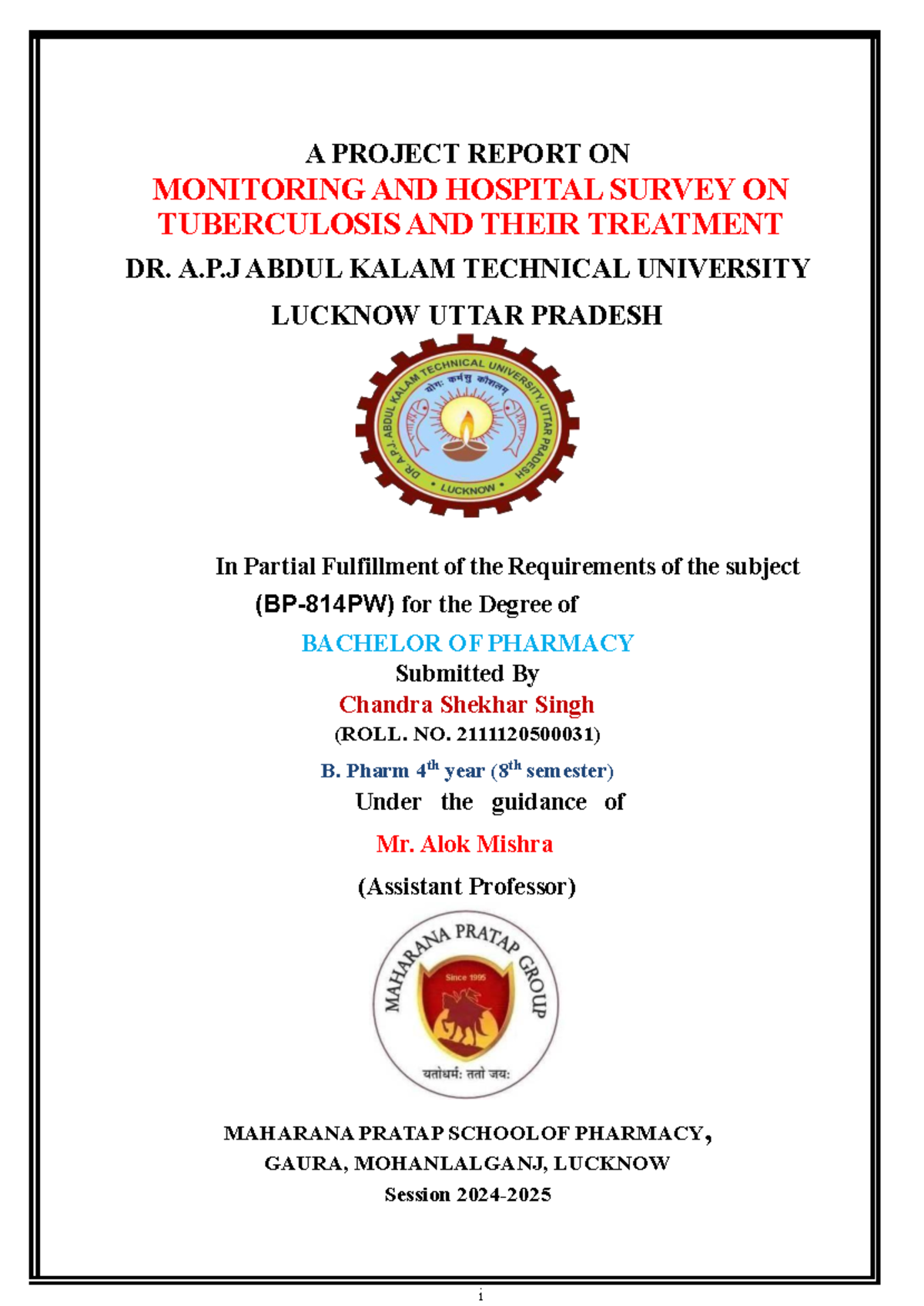 B. Pharm Project Report: Tuberculosis Monitoring & Treatment Survey ...