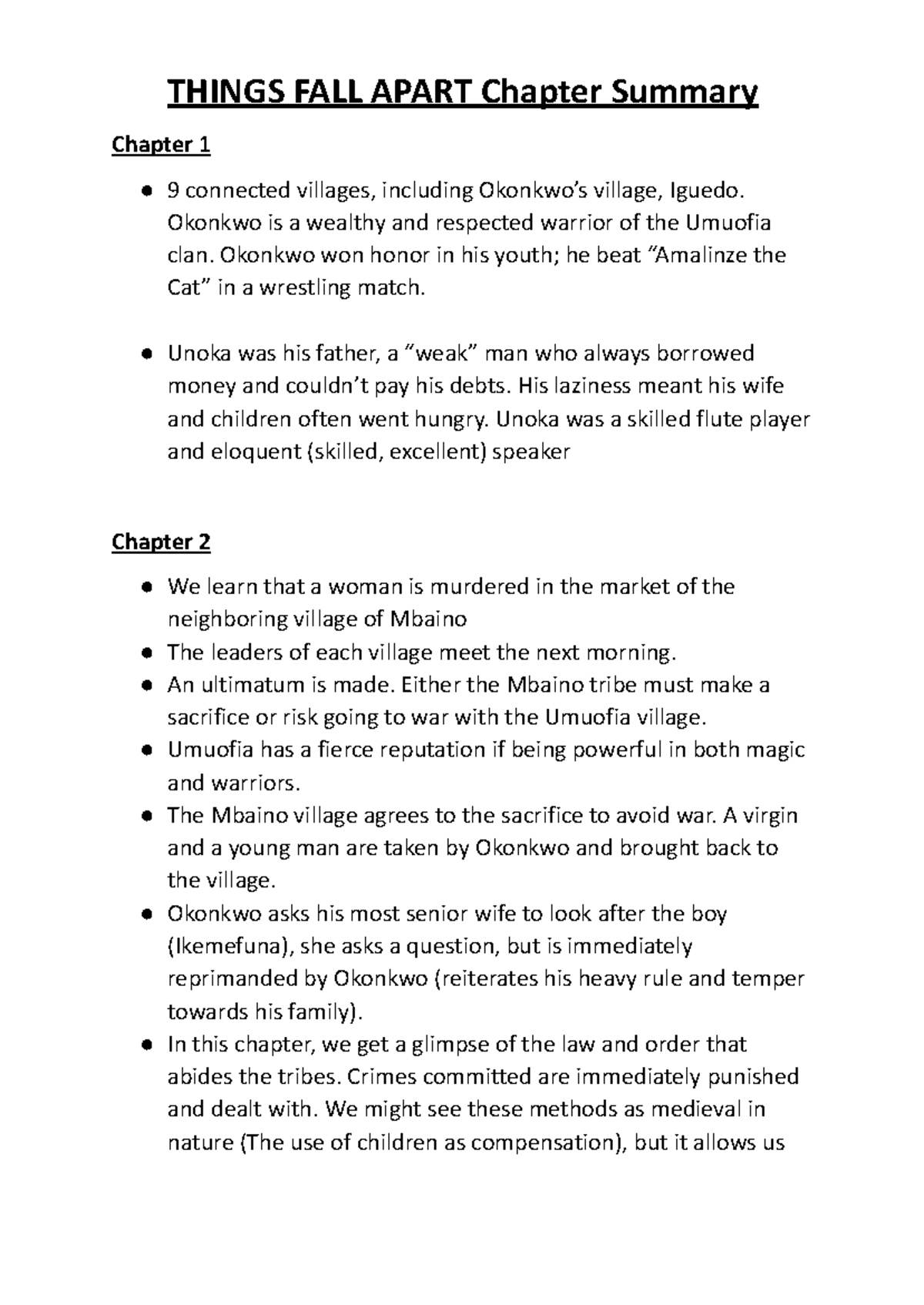 801642113 Things FALL Apart Chapter Summaries 1-10 - Studocu