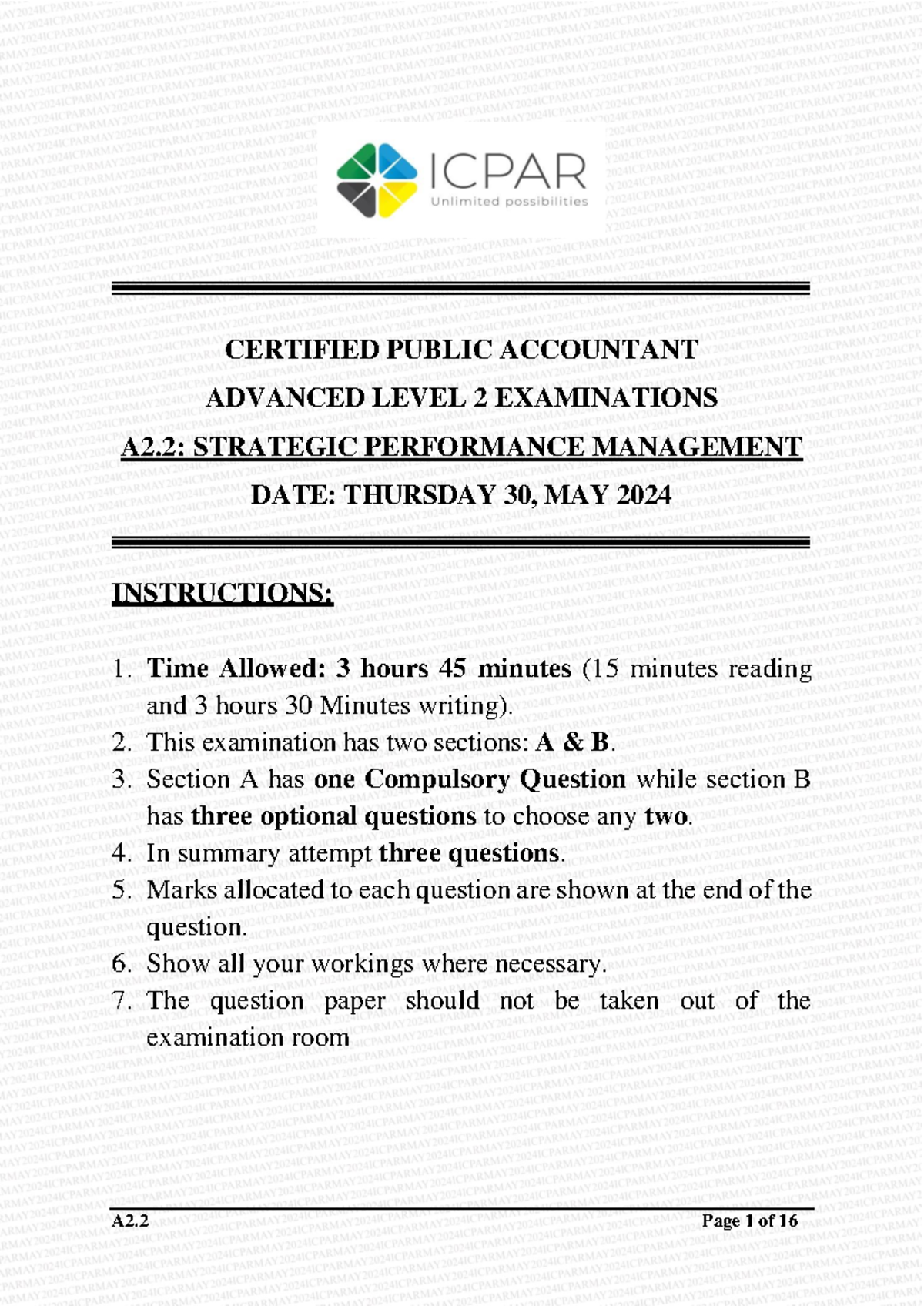 A2.2 Strategic Performance Management: CPA Advanced Level 2 Exam Guide ...
