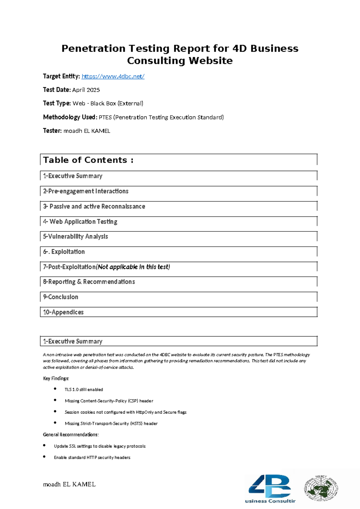 Penetration Testing Report (PT-101) for 4D Business Consulting Website ...