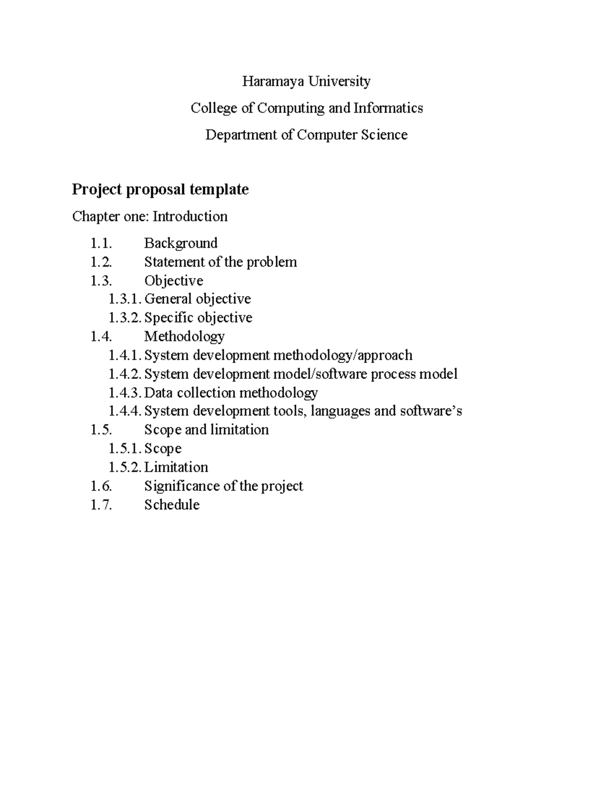 Template for proposal project - Haramaya University College of ...