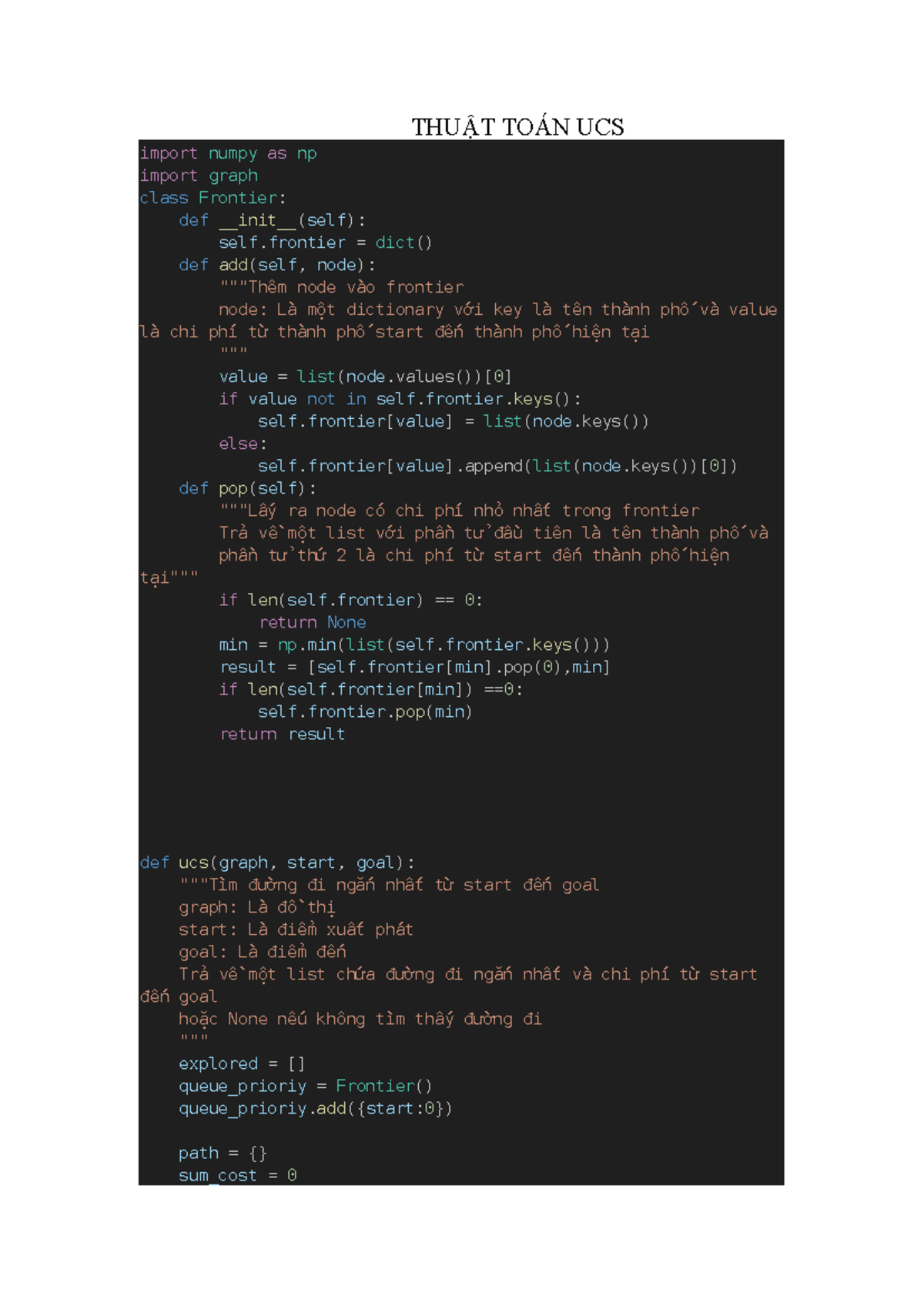 THUẬT TOÁN UCS - Python Code Implementation Guide - Studocu