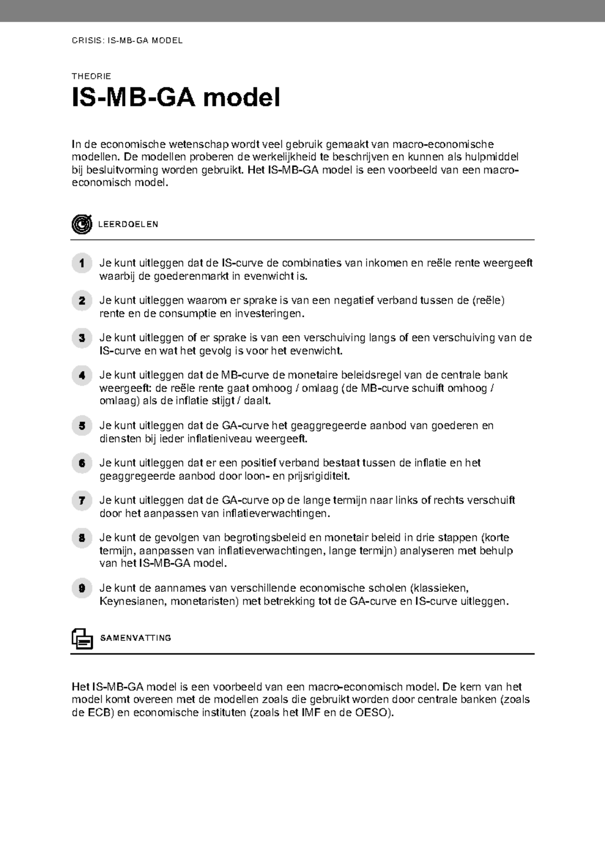 IS-MB-GA Model: Macro-Economische Analyse T10148 O05S01 - Studeersnel