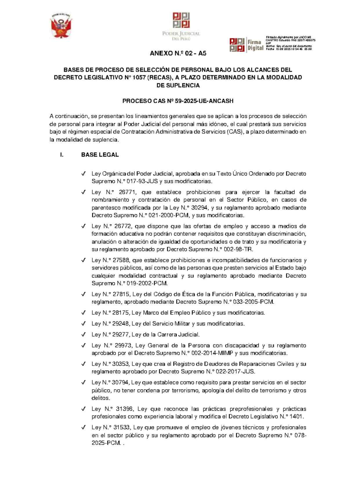 Bases del Proceso de Selección de Personal - CAS Nº 12320 - Studocu