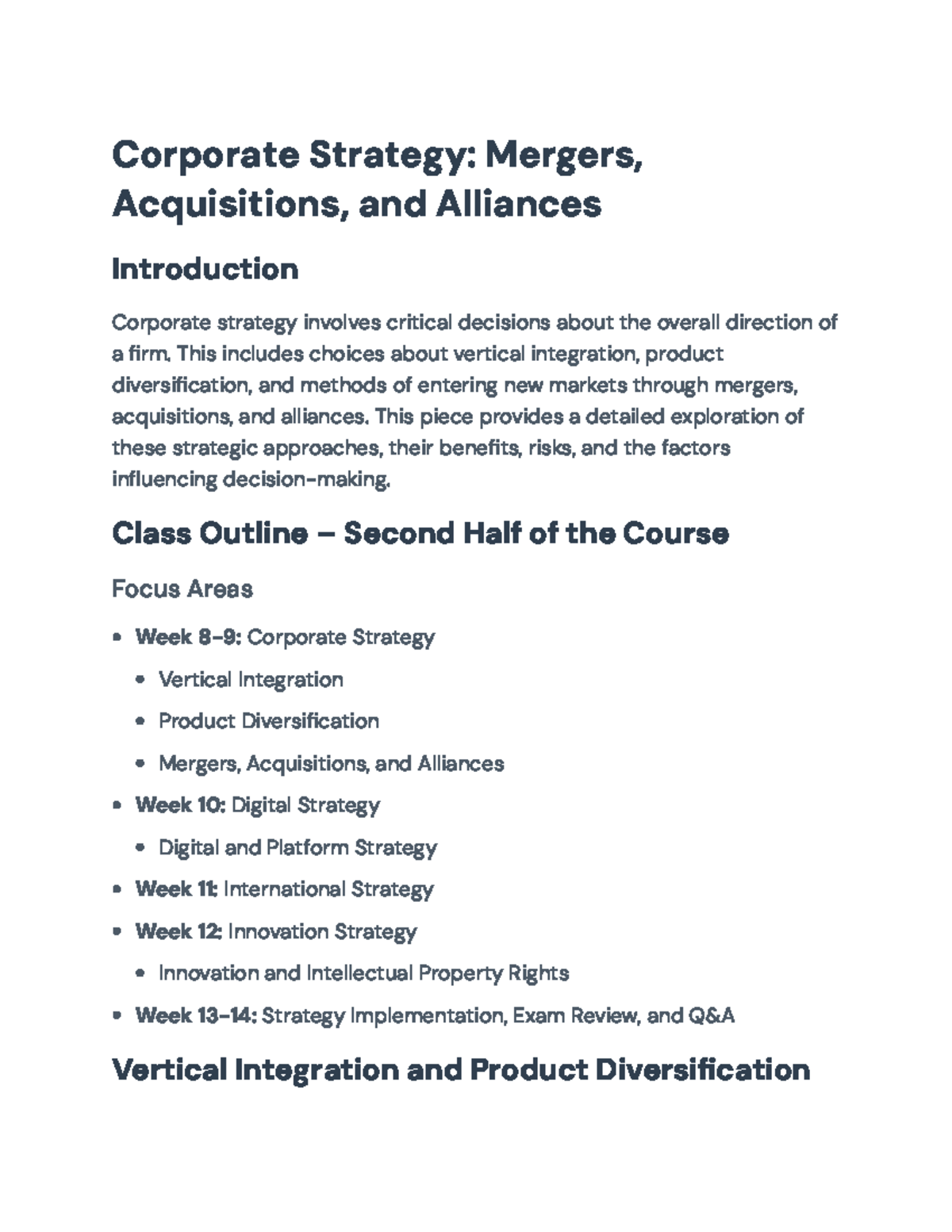 Corporate Strategy: Mergers, Acquisitions, and Alliances Analysis ...
