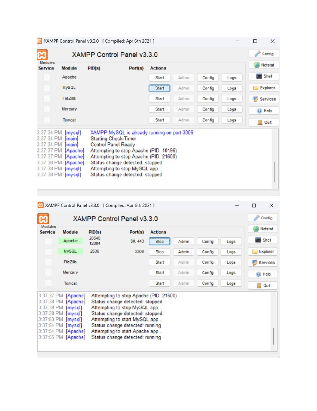 Phan1 bai11 - asda - XAMPP Control Panel v3.3 Compiled: Apr 6th 2021 X ...