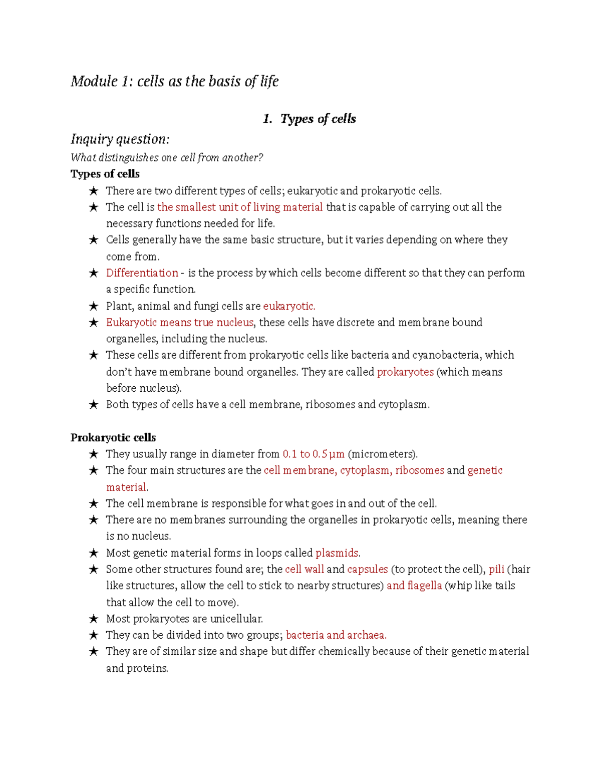 biology notes - module 1 - Module 1: cells as the basis of life 1 ...