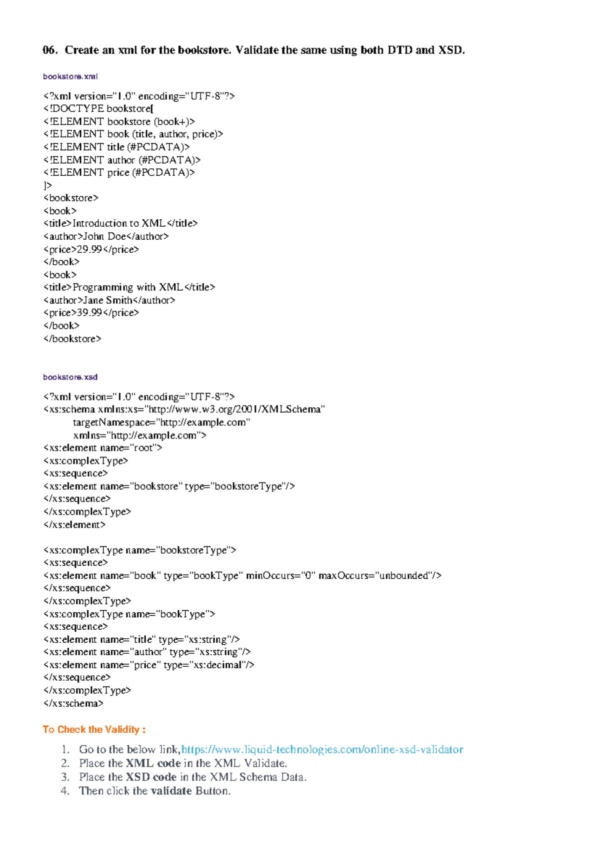 Prg6 - 06. Create an xml for the bookstore. Validate the same using ...
