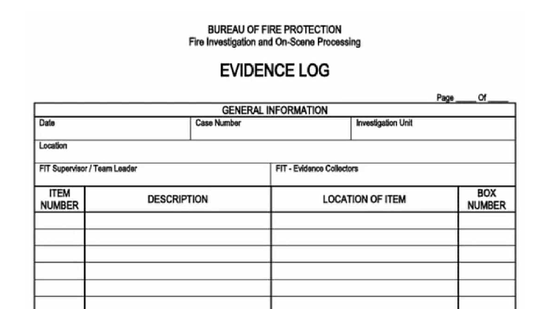 BFP Fire Investigation Evidence Log Sheet - Rev. 00 (07.14.22) - Studocu
