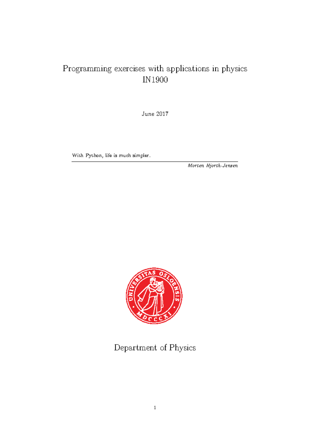 Physics Exercises with Python: IN1900 Programming in Physics - Studocu