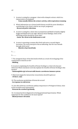 Chapter 30 - Class activity - CHAPTER 30 1. A nurse is providing ...
