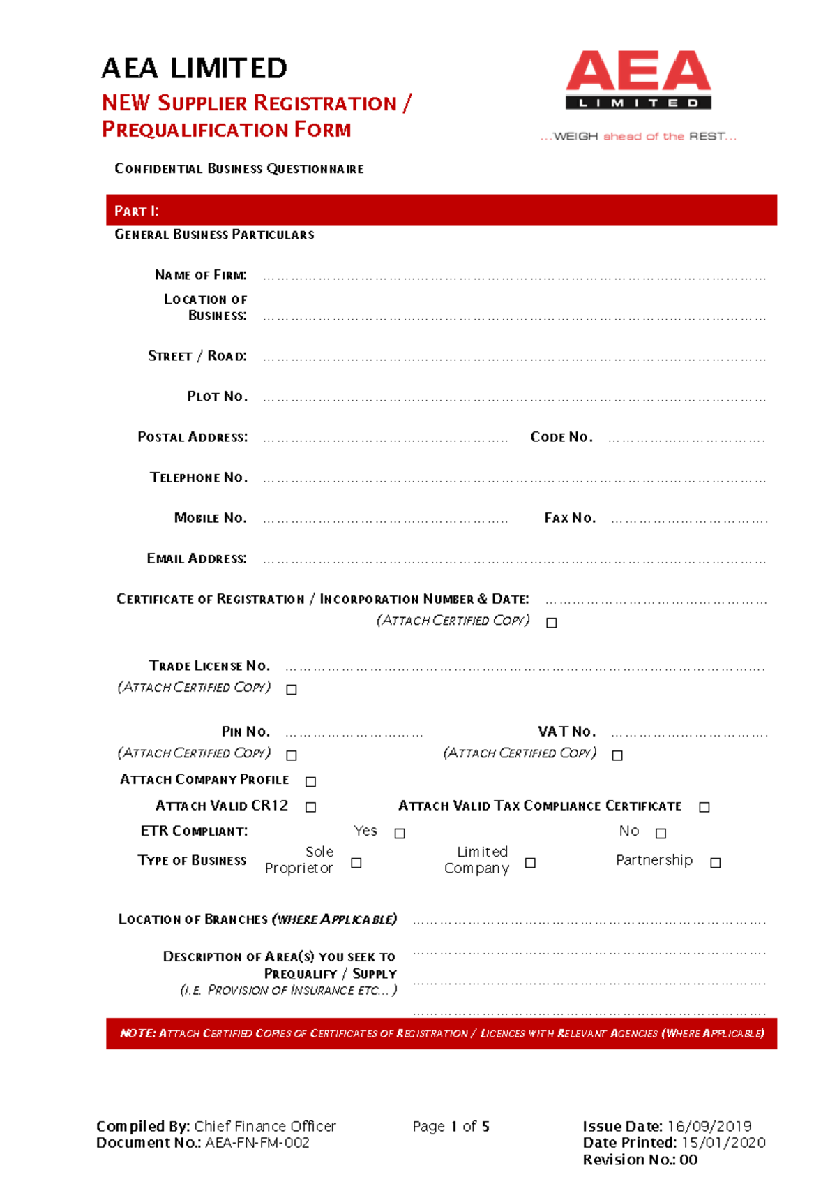 [AEA-FN-FM-002] Supplier Prequalification Registration Form - Studocu