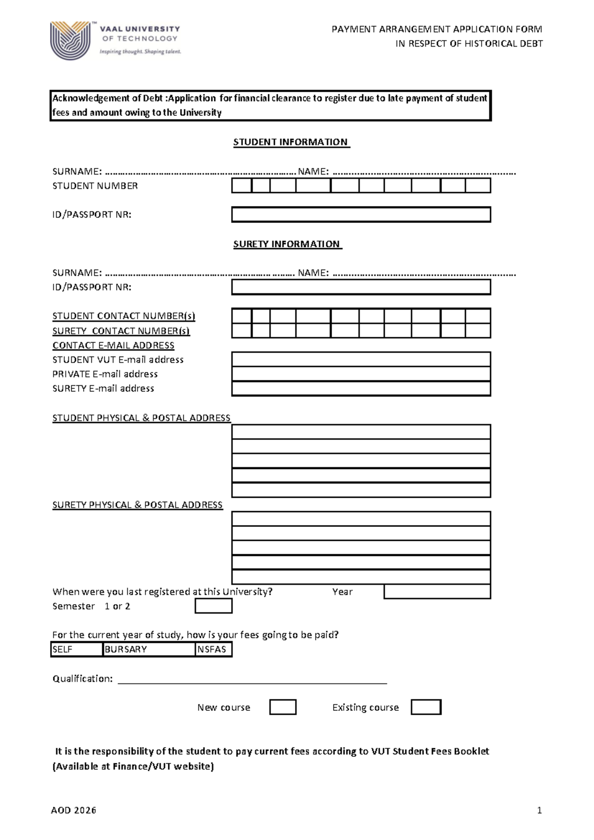 2026 Payment Arrangement Application for Historical Debt - Studocu