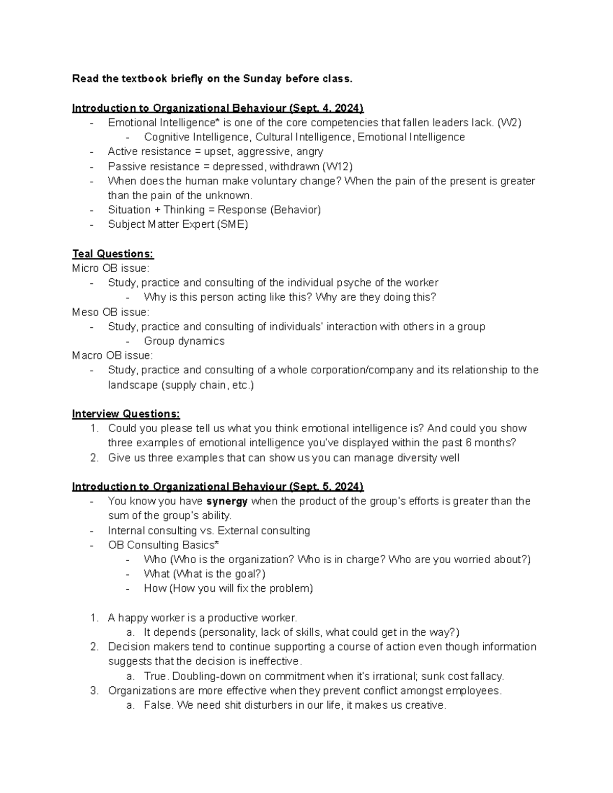 Organizational Behaviour Notes: Key Concepts and Insights (OB 101 ...