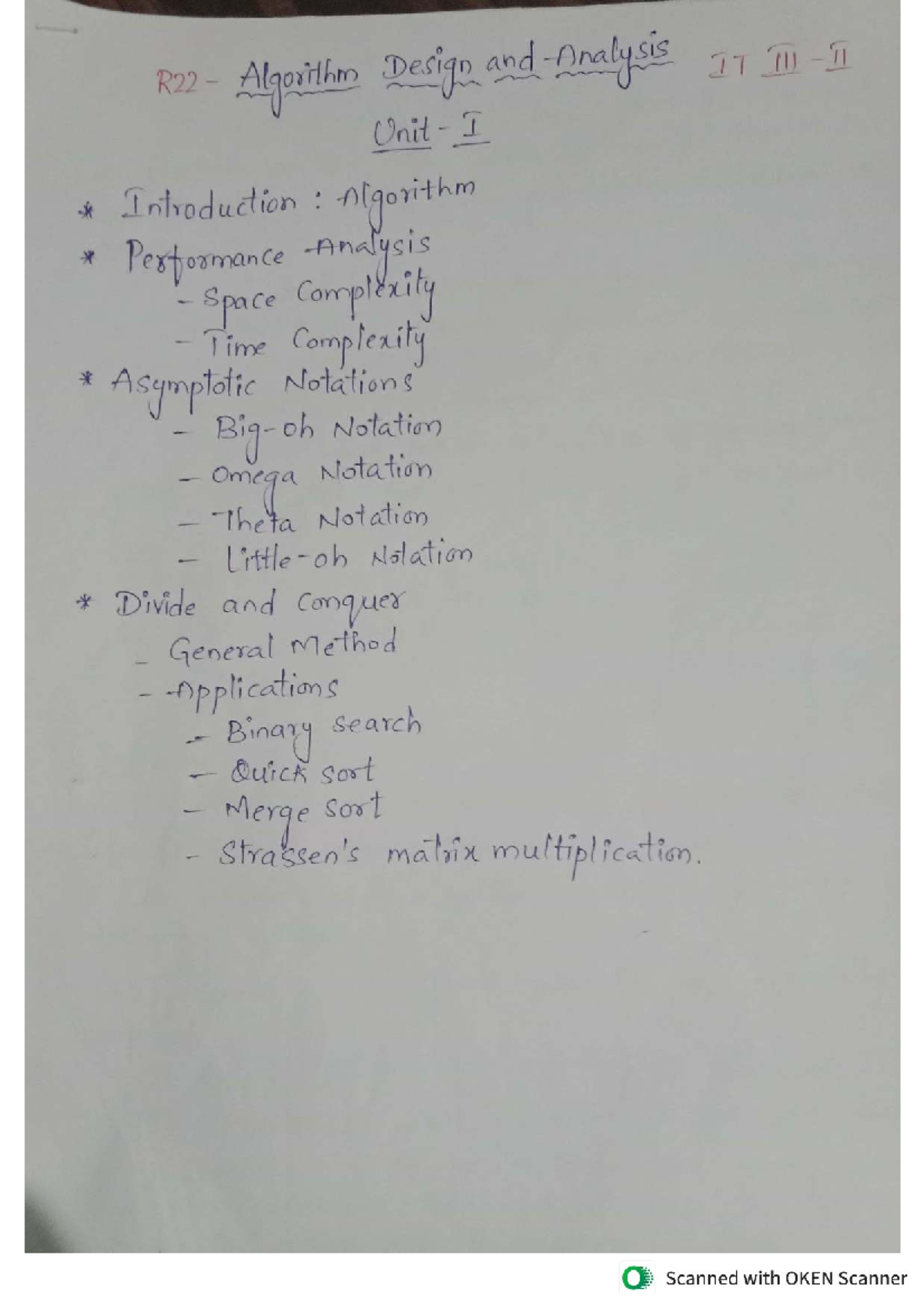 R22 IT II: Final Exam Notes on Algorithm Design & Analysis - Studocu