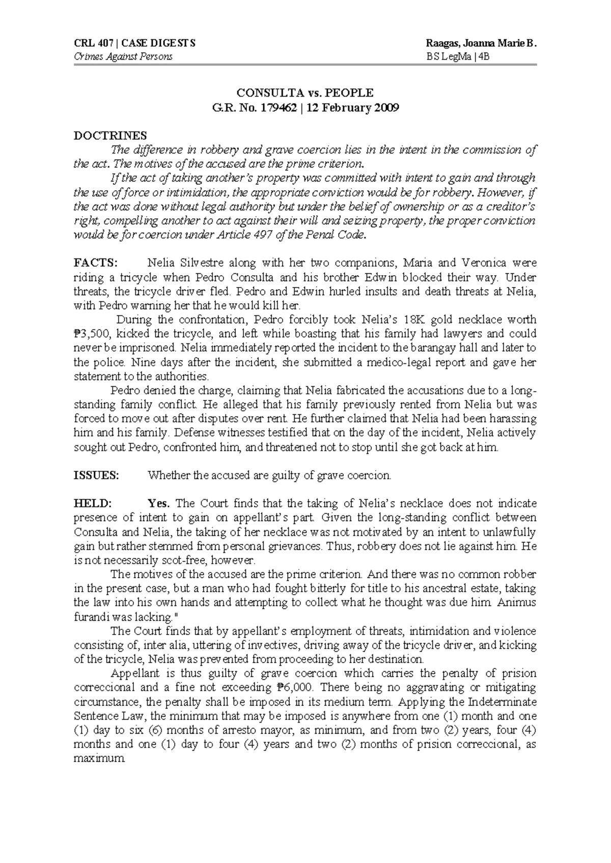 Criminal Law 2 Refresher Article 246. Elements of Parricide a