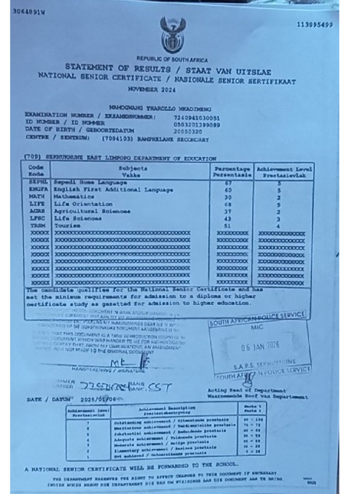 1139054079 Senior Certificate Results Statement 2024 - Studocu