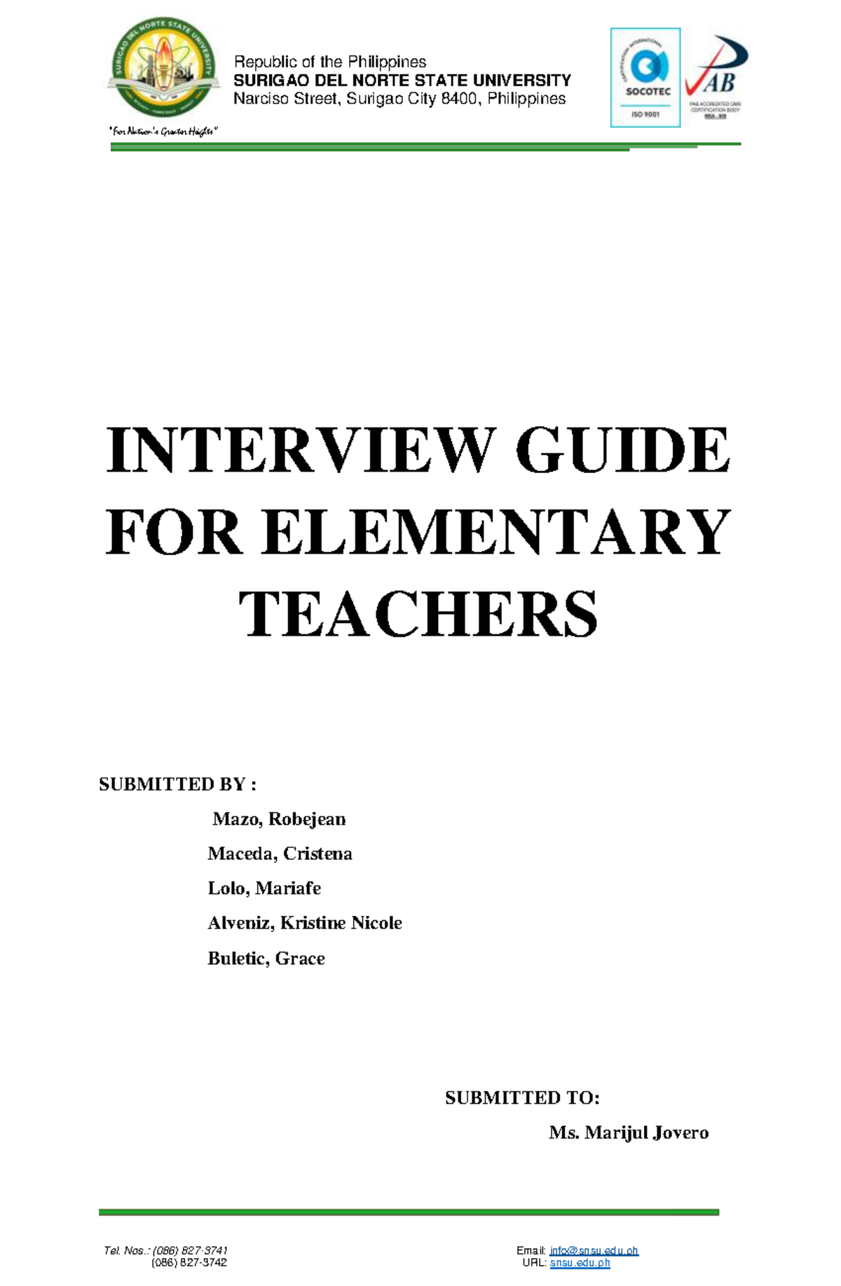 Interview Guide for Elementary Teachers - MAZO 2023 - Studocu