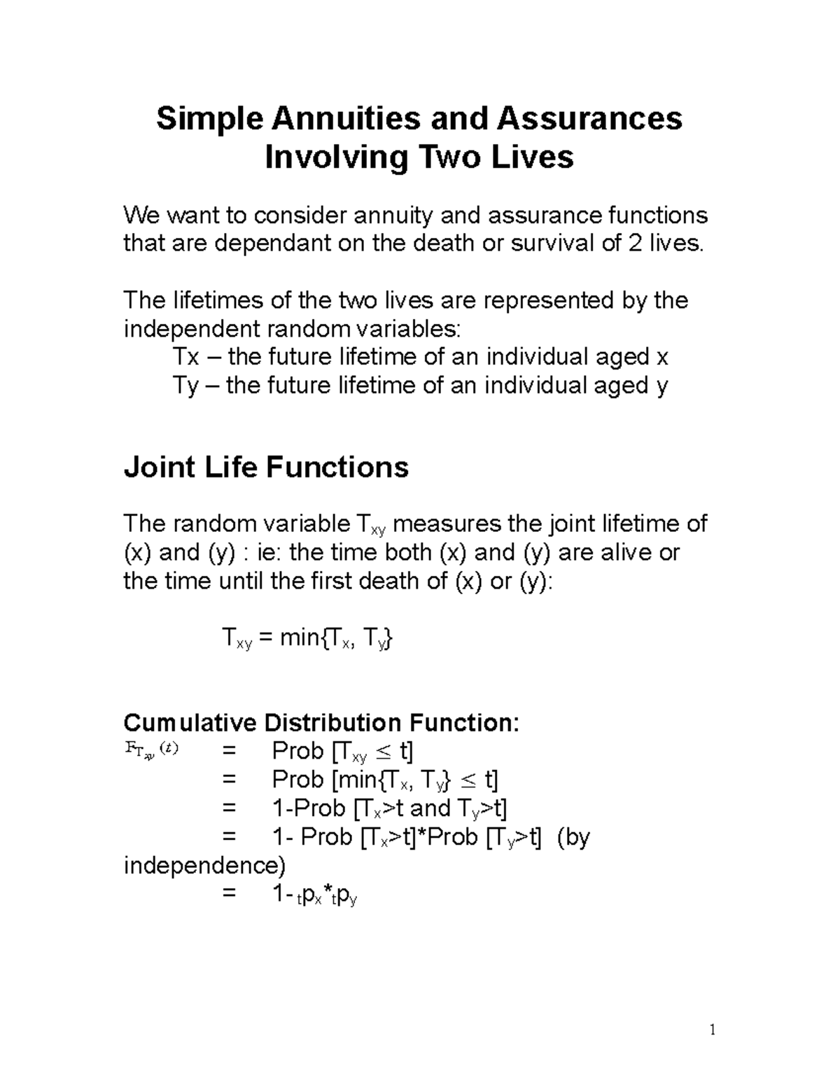 8 Annuities & Assurances for Two Lives: Joint Functions Overview - Studocu