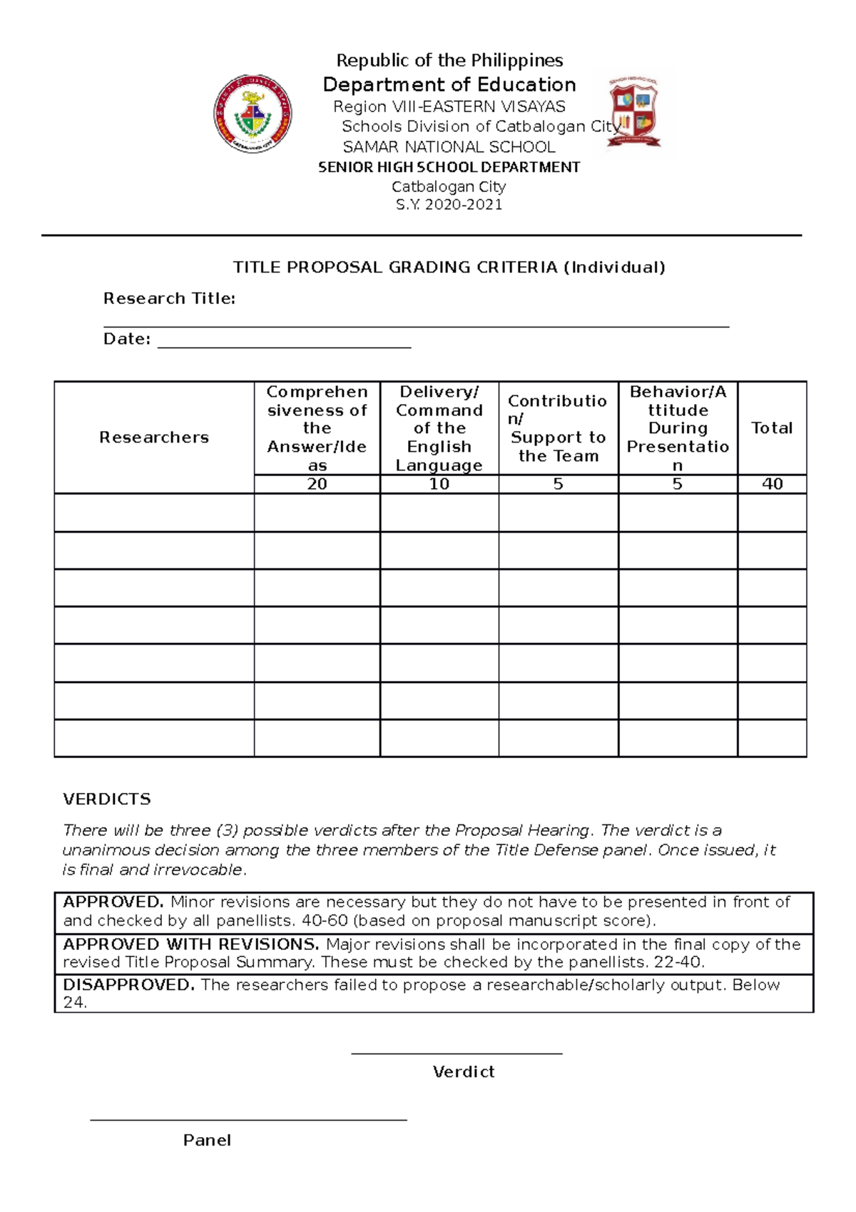 Title Proposal Grading Criteria for Inbound 63136 - Research Assessment ...