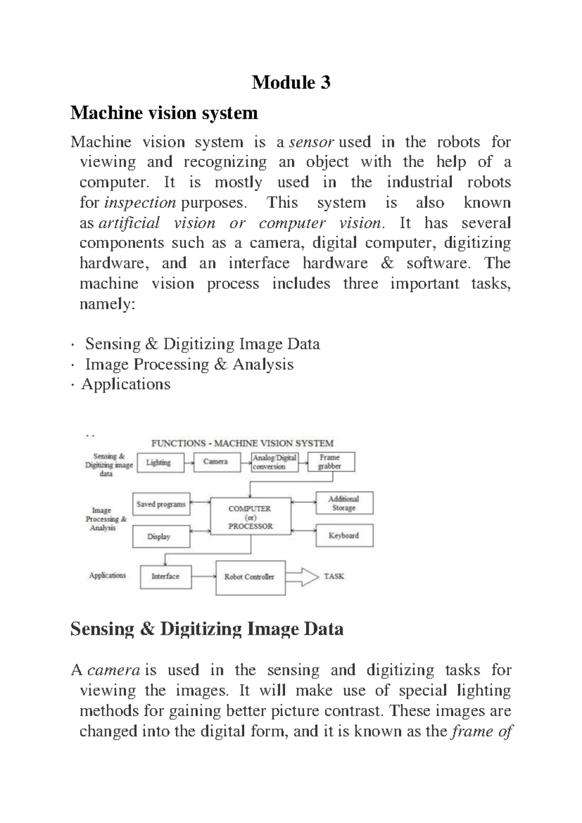 Module 3 machine vision system - Module 3 Machine vision system Machine ...