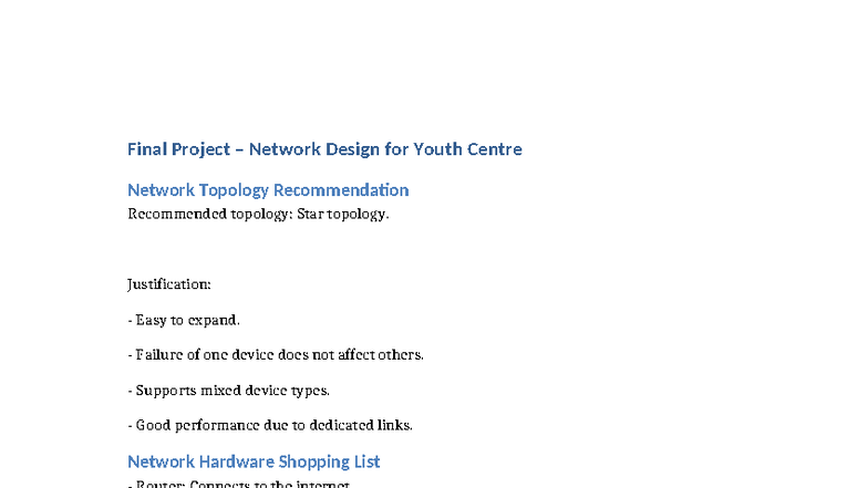 Final Project: Network Design for Youth Centre (IT 101) - Studocu