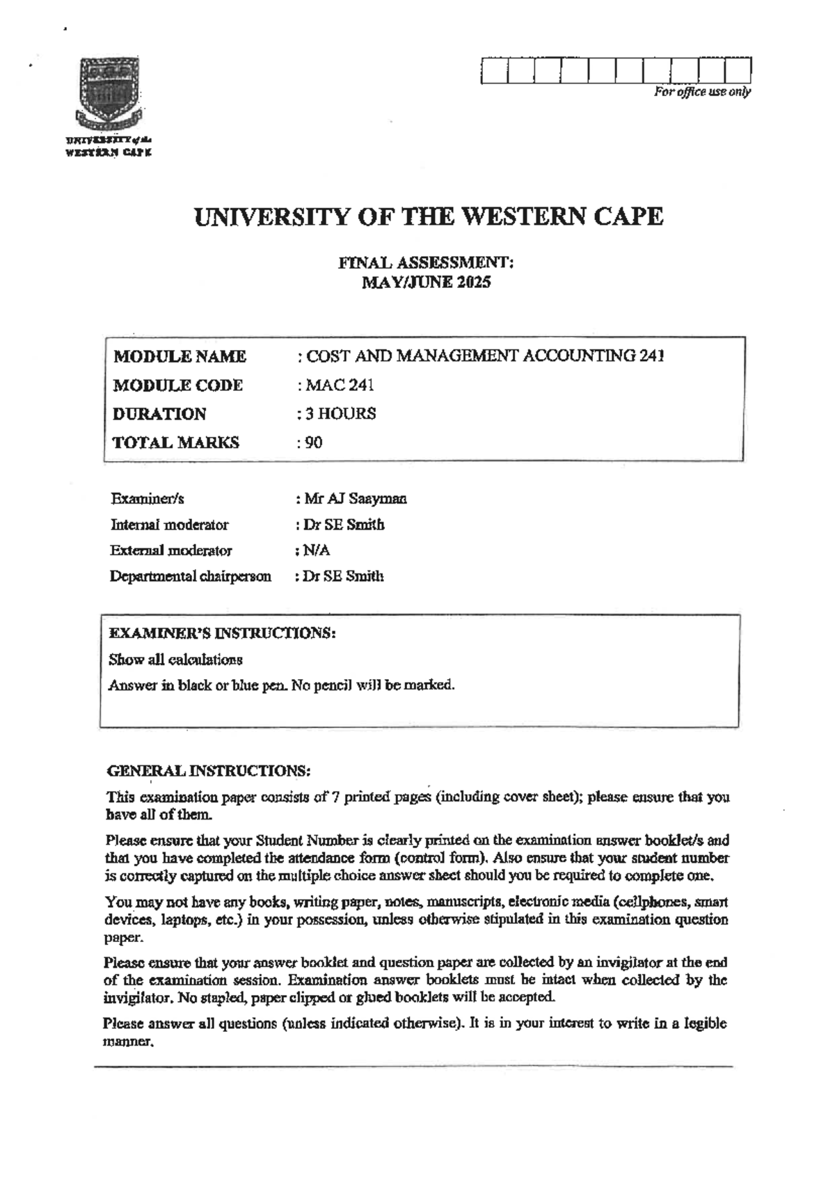MAC 241 Final Assessment Solutions: Cost & Management Accounting 2025 ...
