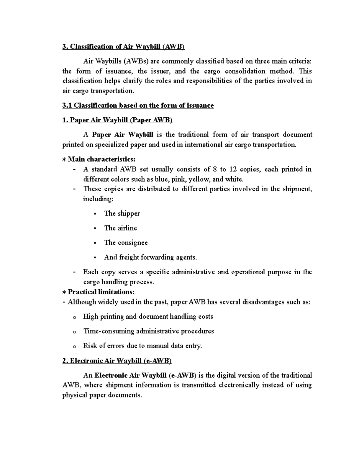 Classification of Air Waybills (AWB) in Air Cargo Transport - Studocu