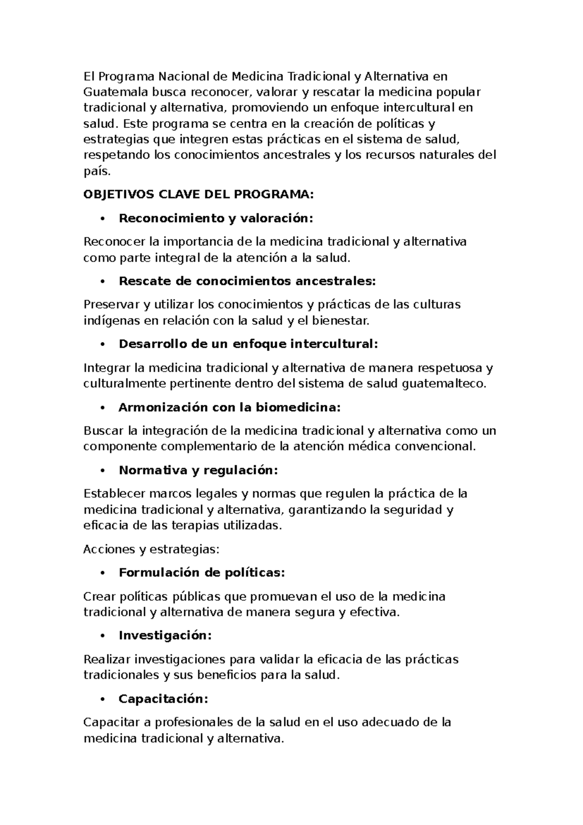 Programa Nacional de Medicina Tradicional y Alternativa en Guatemala - Document Preview