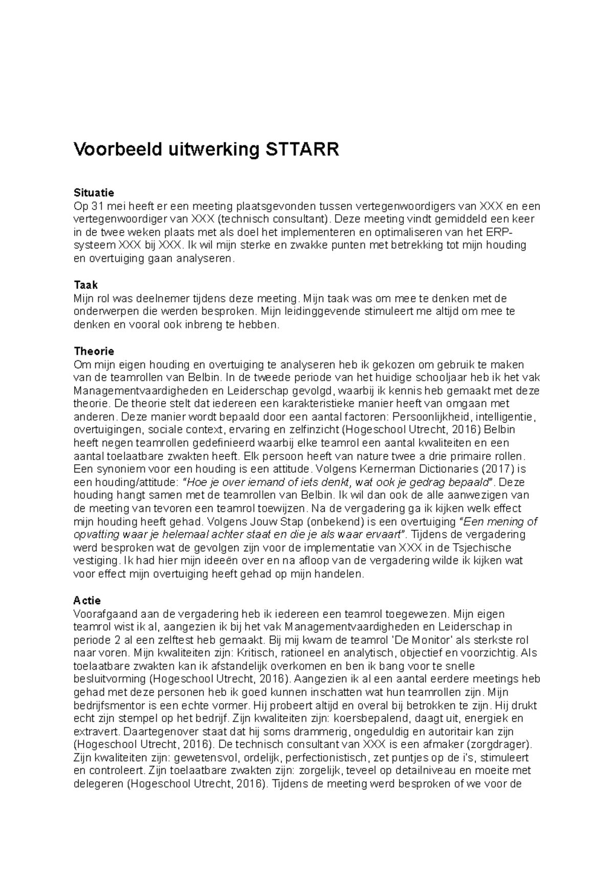 Voorbeeld Uitwerking STTARR: Analyse van Houding en Overtuiging ...