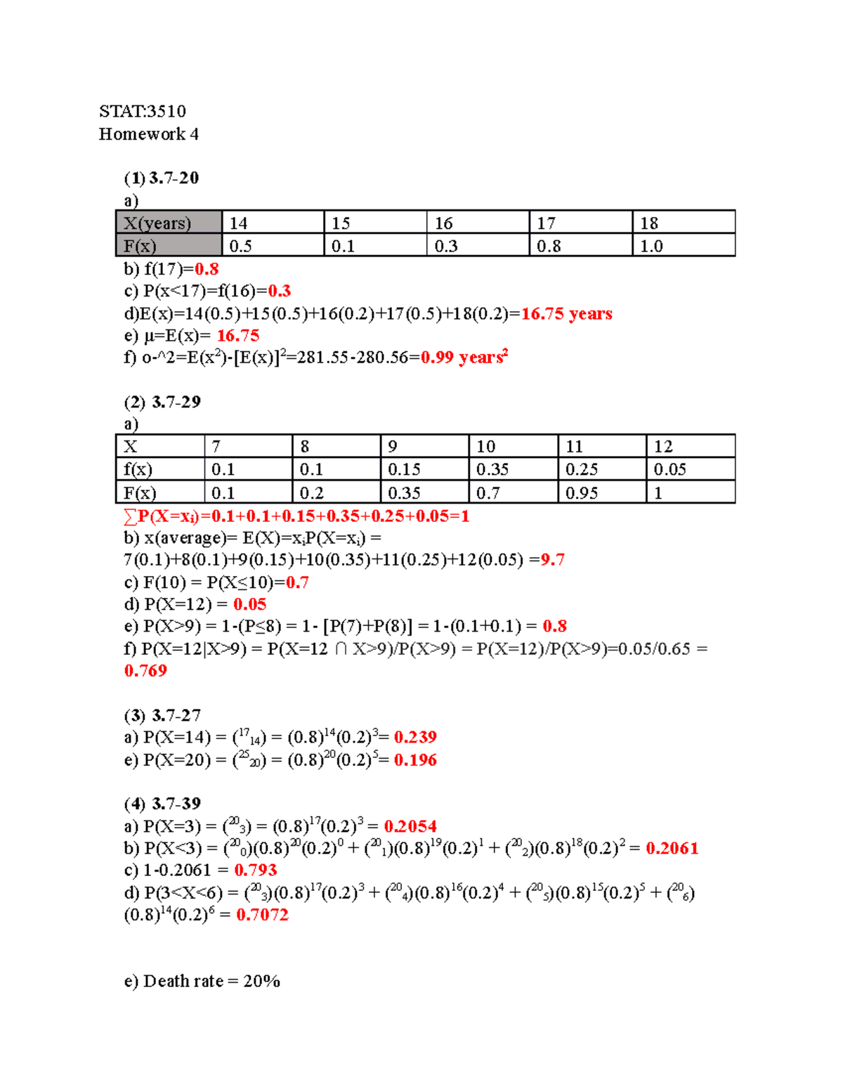 Statistics Homework 4: Probability Functions and Distributions - Studocu