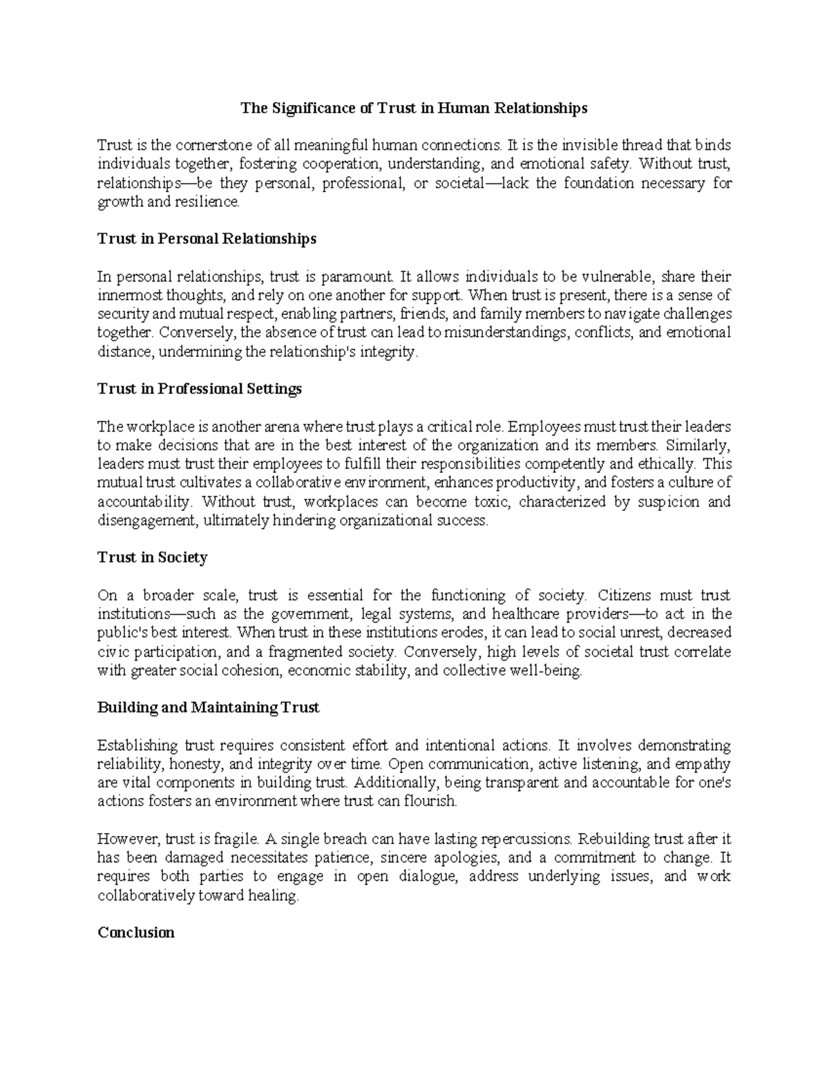 The Role of Respect in Human Relationships: A Comprehensive Study - Studocu
