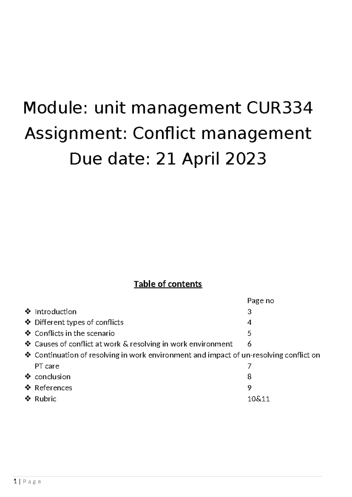 Conflict Management in Unit Management: CUR Assignment 2023 - Studocu