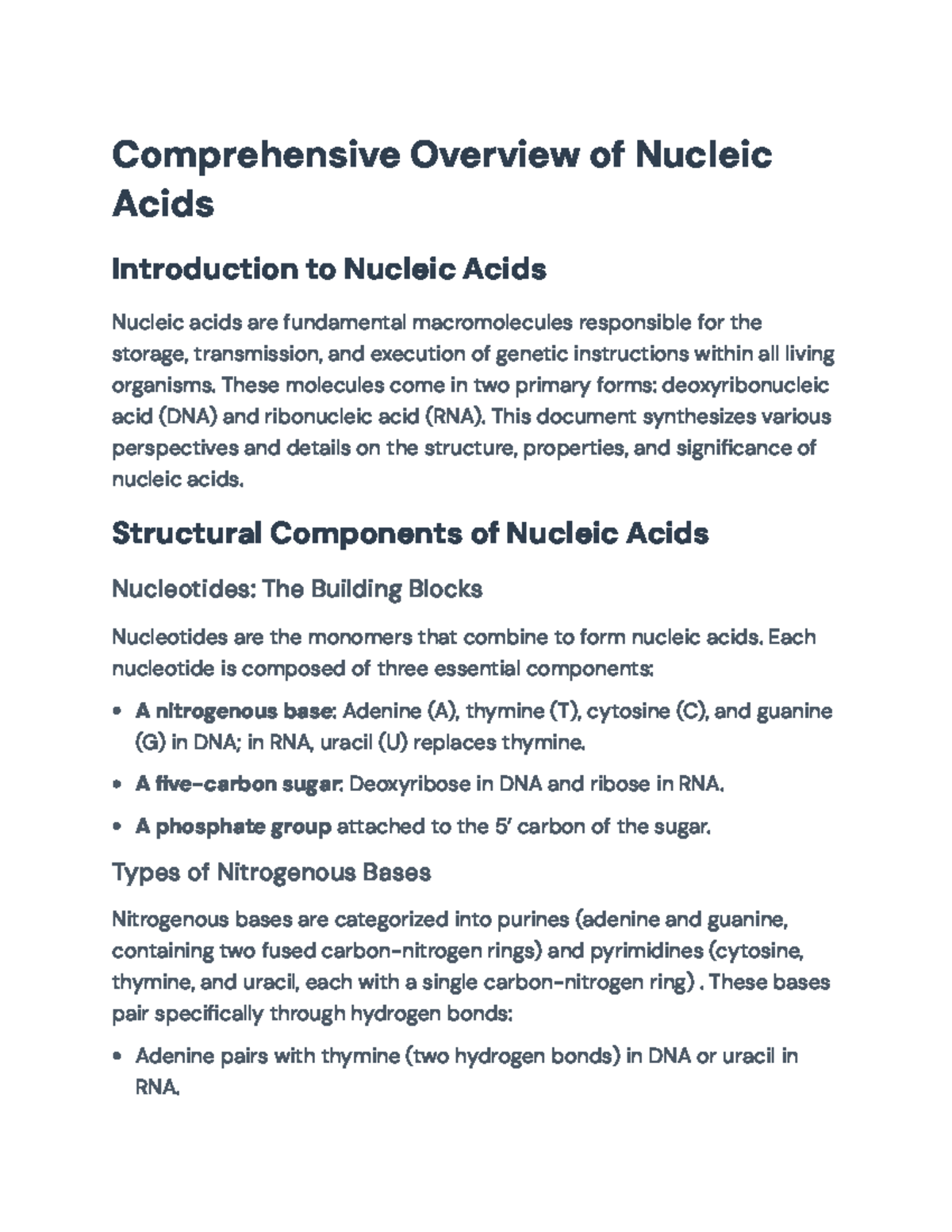 Nucleic Acids Structure & Function: A Comprehensive Overview - Studocu