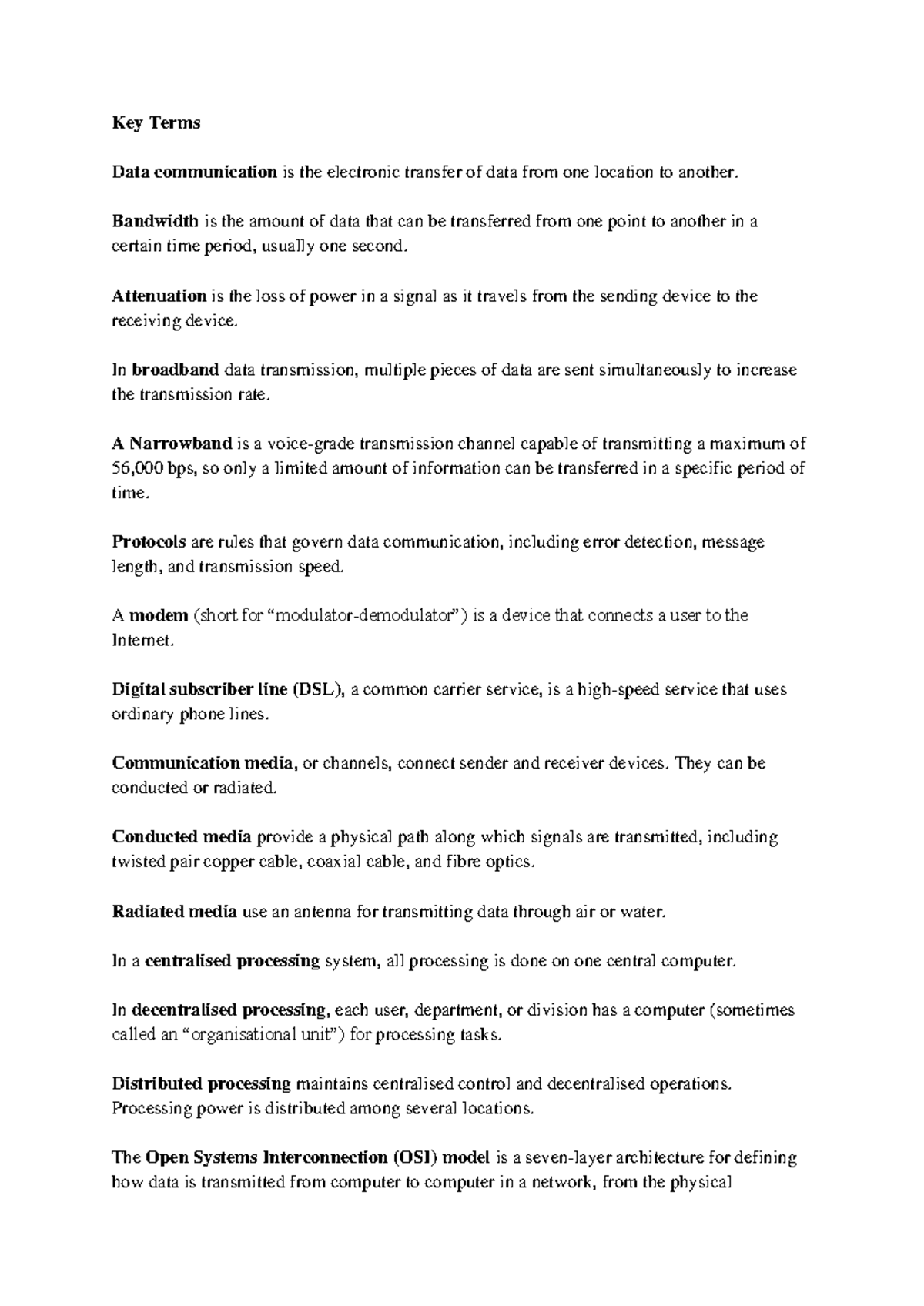 Key Terms Chapter 6 - Key Terms Data communication is the electronic ...