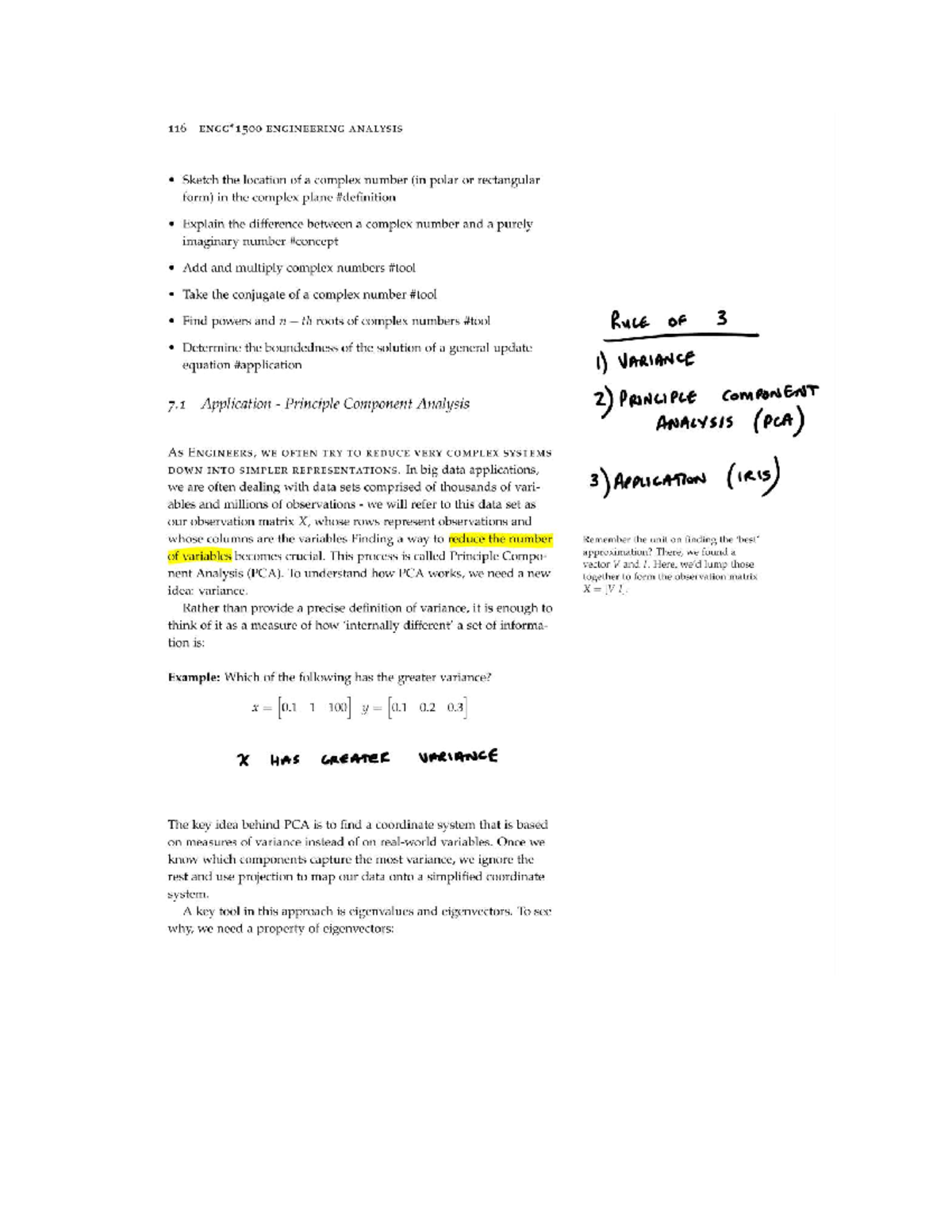 ENGG1500 Lecture 22: Complex Numbers & PCA Analysis Notes - Studocu