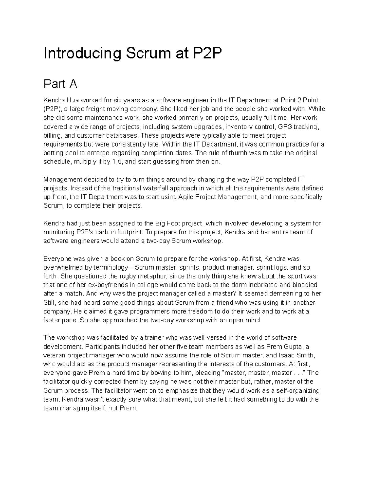 Case Study 15.1: Introducing Scrum at P2P - Challenges & Insights - Studocu