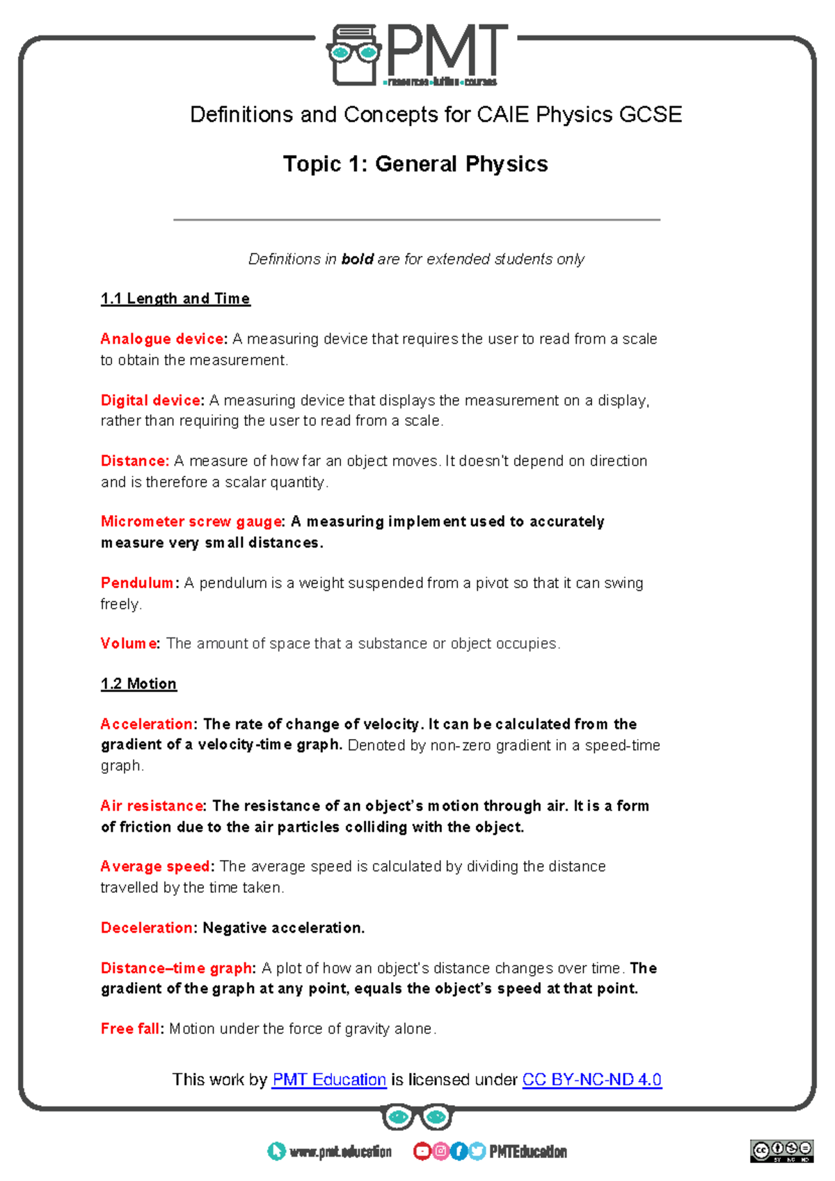 IGCSE Physics Definitions: Key Concepts and Terms for Students - Studocu